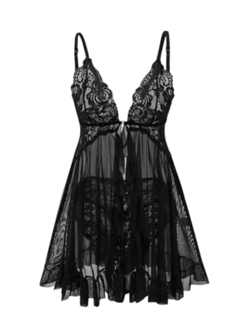 BRAND NEW Sexy Open Front Closure Floral Lace Mesh Sheer Babydoll Lingerie Dress
